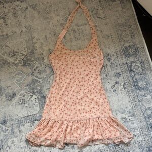 Altar'd State Pink Floral Halter Neck Mini Dress